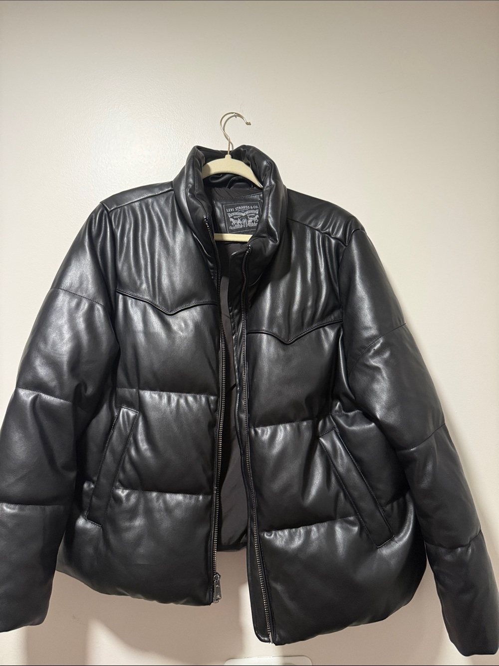 Levi's Black Quilted Leather-Look Puffer Jacket